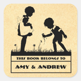 Silhouet kinderboekenplaat vierkante sticker