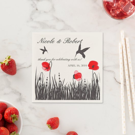 Silhouet Kolibries & Red Poppies Custom Servetten (Insitu)