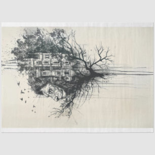 Silhouet Leeuwenkop in boom Decoupage Tissuepapier