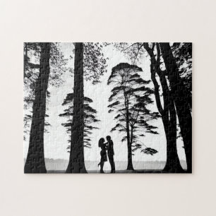 Silhouet Liefhebbers in Zwart en Wit Bos Legpuzzel