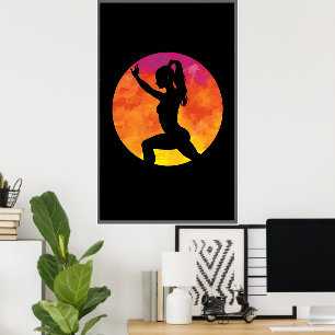 silhouet meisje workout maan poster