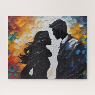 Silhouet Paar Over te Kussen in Levendige Kleuren Legpuzzel