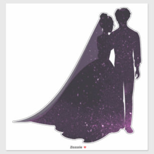 Silhouet Paarse sparkle bruid en bruidegom decal Sticker