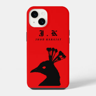 Silhouet Pauw Monogram Zwarte Rode iPhone 14 Hoesje