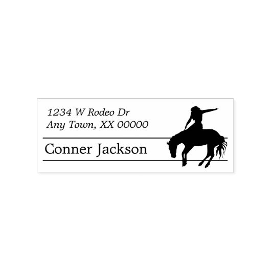 Silhouet Rodeo Bucking Paard Retouradres Rubberstempel (Afrduk)