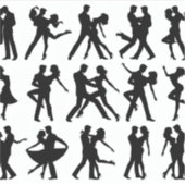 Silhouet stickers van het paar dansen of in ro (Voorkant)