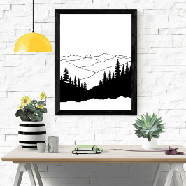 Silhouet van bergdennen poster