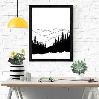 Silhouet van bergdennen poster