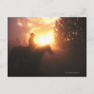 Silhouet van cowboy op een paard briefkaart