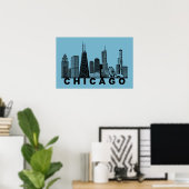 Silhouet van de Chicago Skyline Poster (Thuiskantoor)
