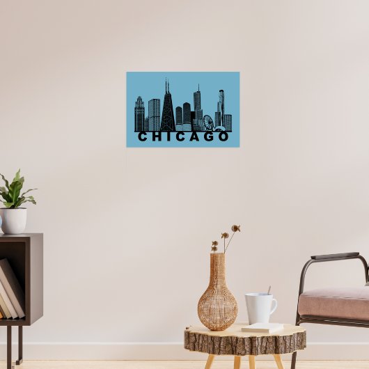 Silhouet van de Chicago Skyline Poster (Woonkamer 3)