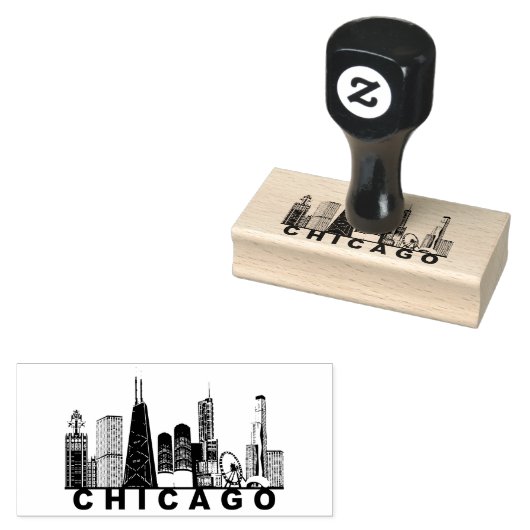 Silhouet van de Chicago Skyline Rubberstempel (Gestempeld)