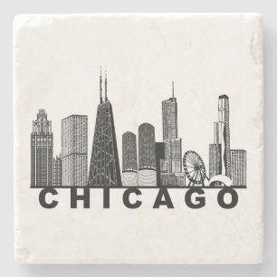 Silhouet van de Chicago Skyline Stenen Onderzetter