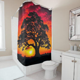 silhouet van de Sunset Tree Douchegordijn