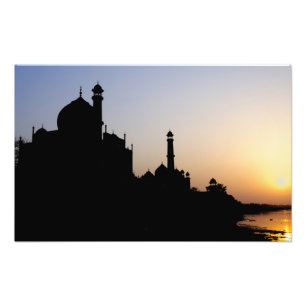 Silhouet van de Taj Mahal bij zonsondergang, Agra, Foto Afdruk