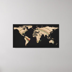 Silhouet van de wereldkaart - het Kompas nam toe Canvas Afdruk