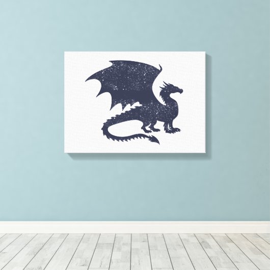 Silhouet van draak - Kies achtergrondkleur Canvas Afdruk (Insitu (Houten vloer))