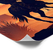 Silhouet van een cowboy te paard in de woestijn poster (Hoek)