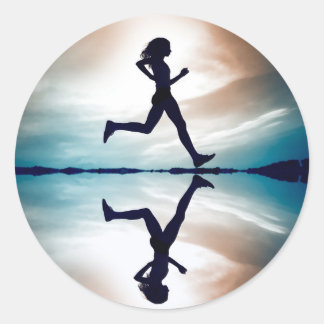 silhouet van een hardloopmeisje ronde sticker