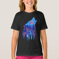 Silhouet van een huilende wolf bos rivier landscha