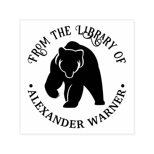 Silhouet van een rustieke beer #2 Ronde bibliothee Zelfinktende Stempel (Design)