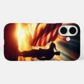Silhouet van een saluerende Amerikaanse soldaat Case-Mate iPhone Case (Achterkant (horizontaal))