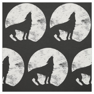 Silhouet van een wolf die huilt naar de maan stof