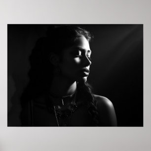Silhouet van het gezicht van een vrouw B&W foto Poster