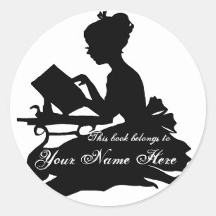 Silhouet van Jong Meisje Lezing Boekplaat Ronde Sticker