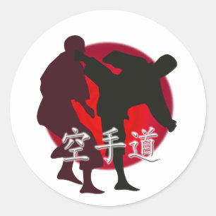 Silhouet van Karate gevecht, rode cirkel achtergro Ronde Sticker