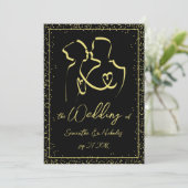 Silhouet van Liefdeslijn Kunst Bruiloft Kaart (Staand voorkant)