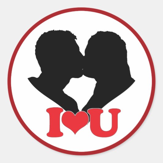 Silhouet van Paar Kussen Met "I ♥ U" Ronde Sticker (Voorkant)