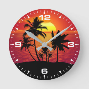 Silhouet van palmbomen bij zonsondergang-65143 ronde klok