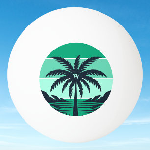 Silhouet van palmboom met zwarte gestreepte groene pingpongballen
