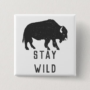 Silhouet van Stay Wild Buffalo Vierkante Button 5,1 Cm