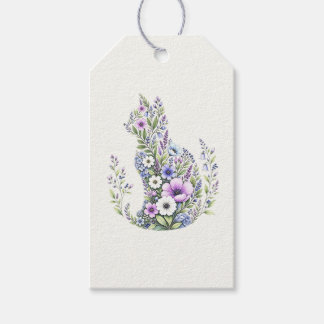 Silhouet van wilde bloemen botanische kat cadeaulabel
