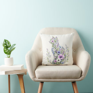 Silhouet van wilde bloemen botanische kat kussen