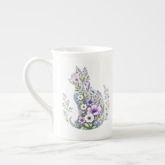 Silhouet van wilde bloemen botanische kat porselein kop