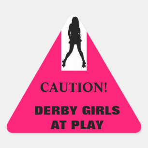Silhouet, VOORZICHTIG!, DERBY MEISJES BIJ SPELEN Driehoek Sticker