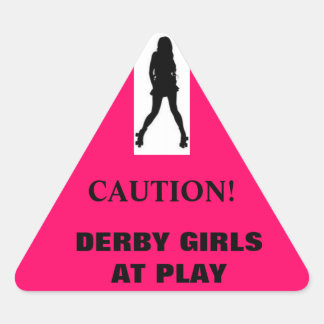 Silhouet, VOORZICHTIG!, DERBY MEISJES BIJ SPELEN Driehoek Sticker