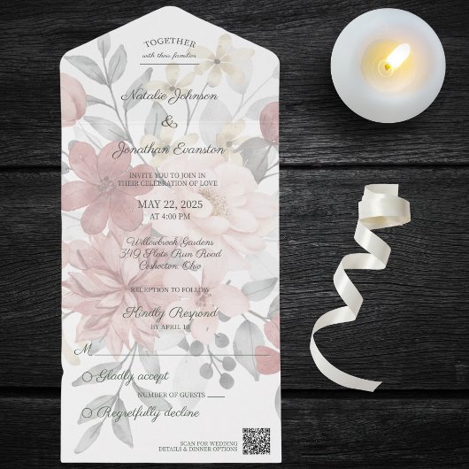 Silhouet Wildflower Boeket met QR Code Alles In All In One Uitnodiging