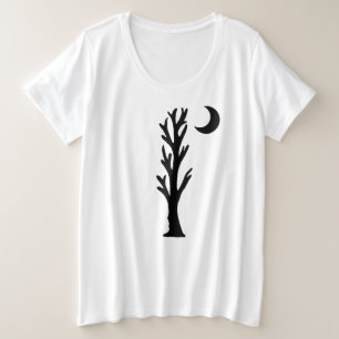 Silhouet Zwart Barren Boom Met Halve Maan Grote Maat T-shirt