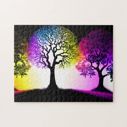 Silhouetbomen en leuke pastelachtergrond legpuzzel (Horizontaal)