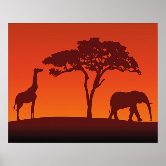 Silhouette africaine Safari - Impression d'affiche (Devant)