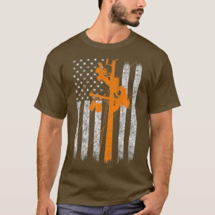 Silhouette American Flag Lineman Electricia T-shirt