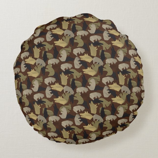 Silhouette Animal Camouflage Brown Rond Kussen (Achterkant)