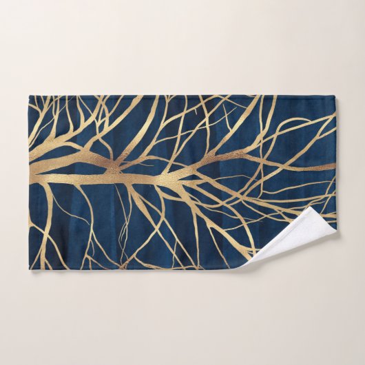 Silhouette Arbre d'Or moderne Design bleu minimal (Serviette à main)