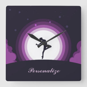 Silhouette Ballet Dancer Surreal Moon personaliser Vierkante Klok