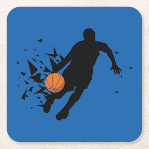 Silhouette basketbalspeler vierkante kartonnen onderzetter