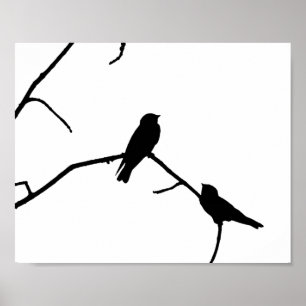 Silhouette Black & White Swallow Pair Poster